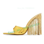 Women's Crystal Dangle Pointed Toe High Heel Mules
