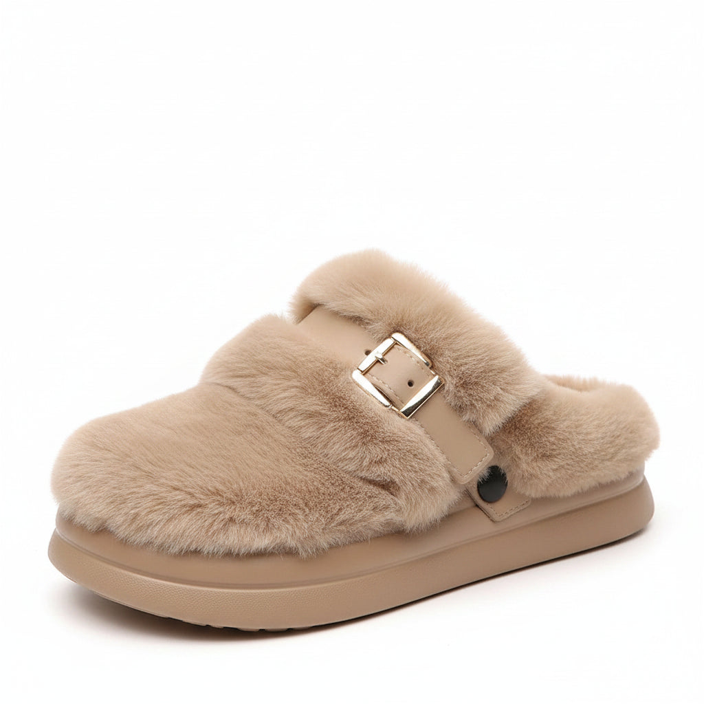 Women's Waterproof EVA Furry Clogs Metal Buckle Thick Sole