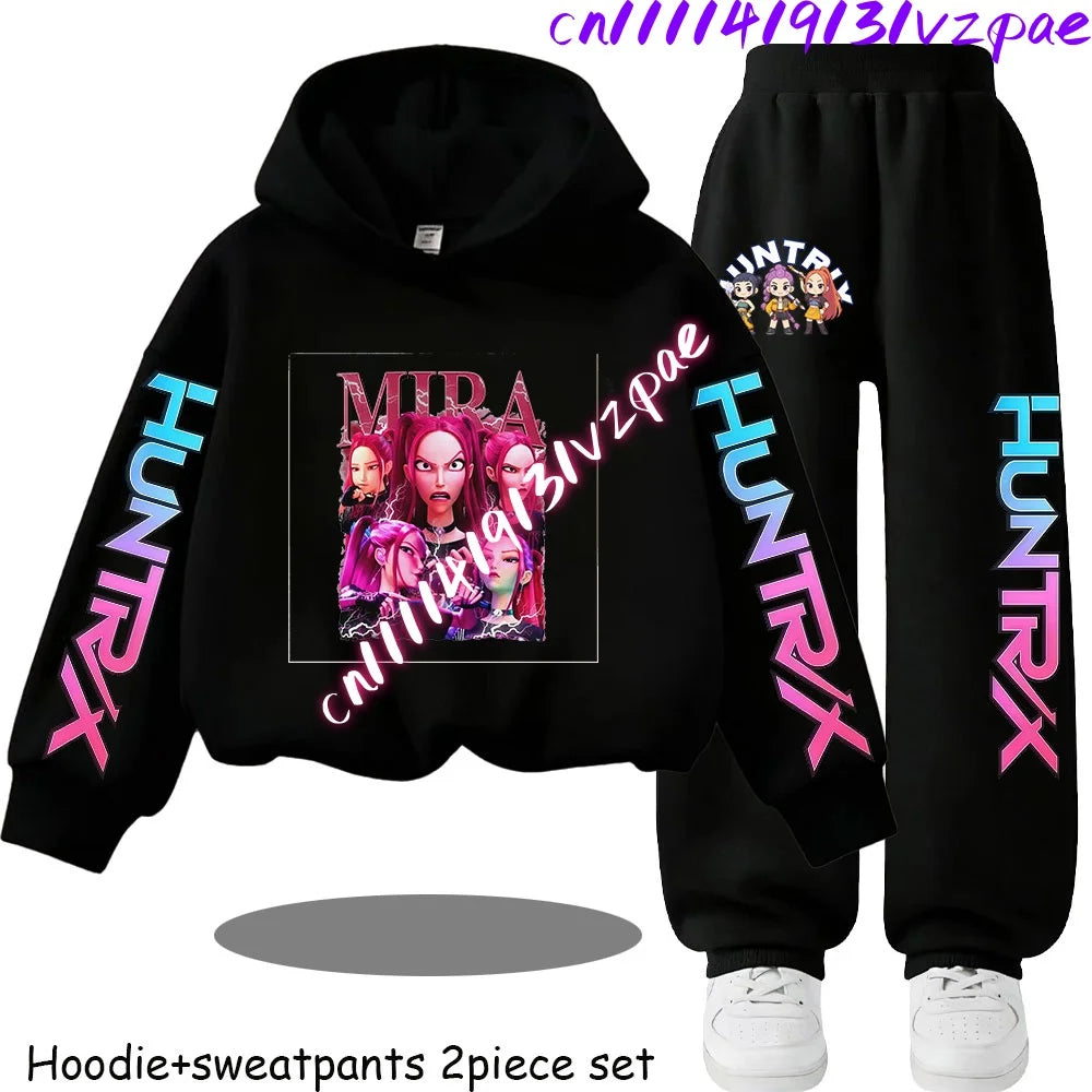 Girls' Print Hoodie Pants Two-Piece Set