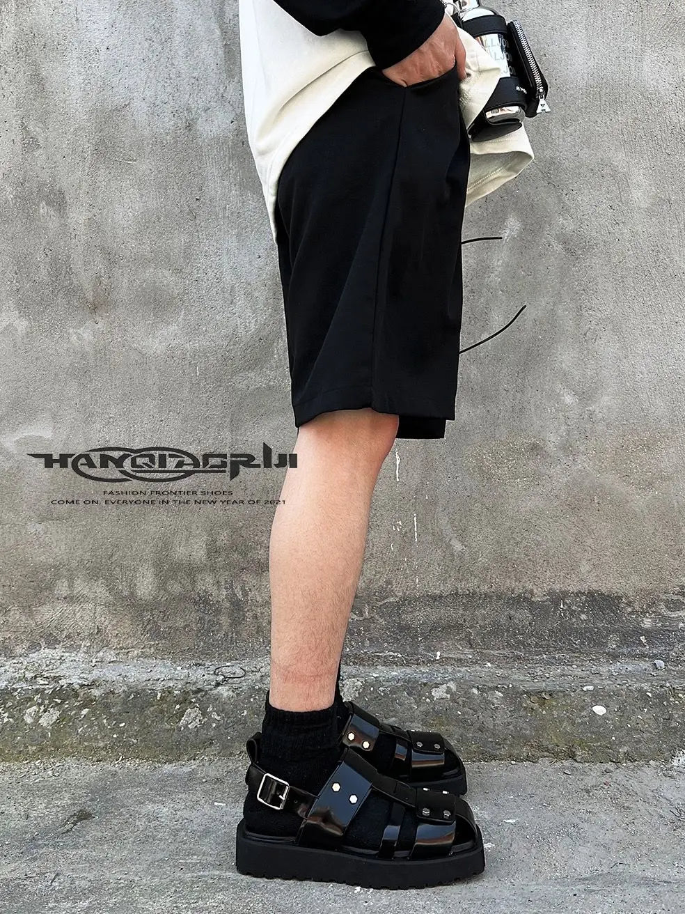 Men's Metal Rivet Buckle Leather Sandals Punk Platform Summer Shoes