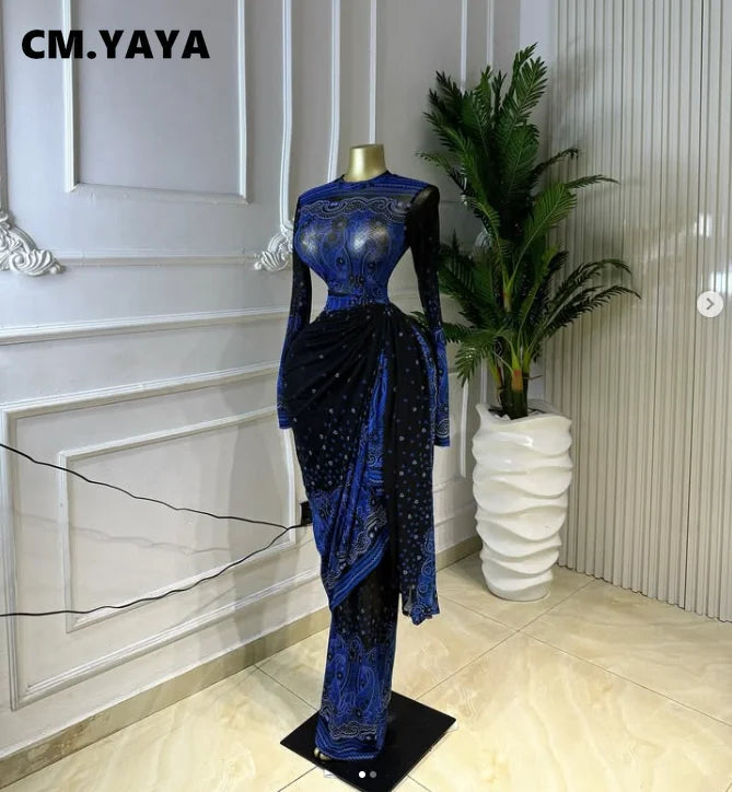 Women's Tie Dye Print Ruched Long Sleeve Bodycon Maxi Dress