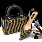 Women's Pointed Toe Rhinestone Heels and Handbag Set