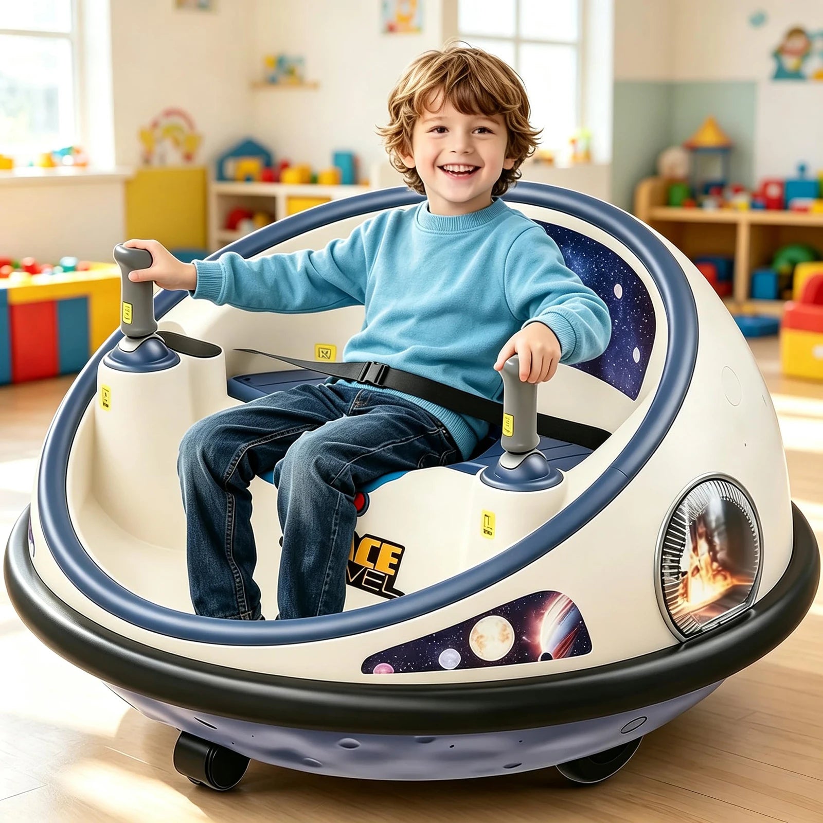 Kids' Electric Ride On Bumper Car with Remote Control and LED Lights