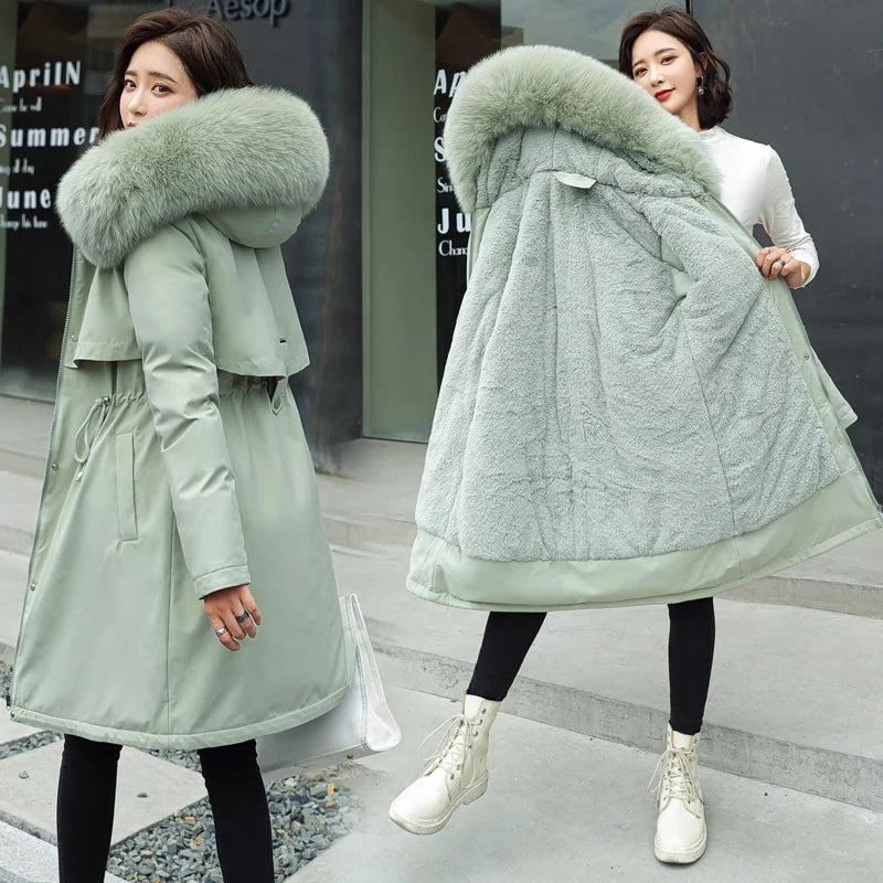 Women's Thick Warm Fleece Lined Korean Parka Coat