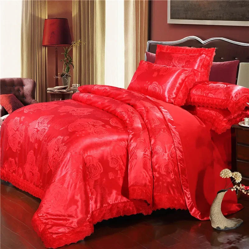 Satin Jacquard Bedding Set and Luxury Flower Duvet Cover Set