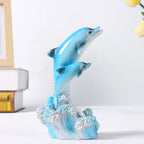 Dolphin Family Resin Statue and Ocean Tabletop Decorative Figurine