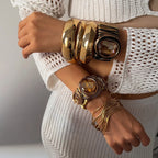 Women's Fashion Retro Multi-layer Gold Glass Cuff Bangle Bracelet
