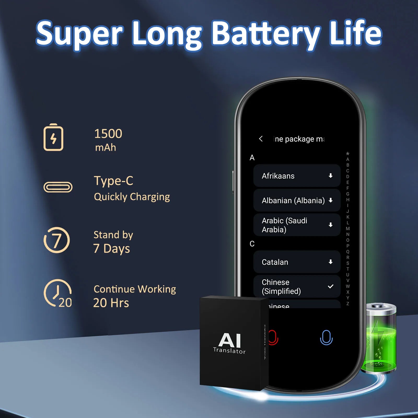 Portable AI Voice Real-Time Language Translator Device Z2