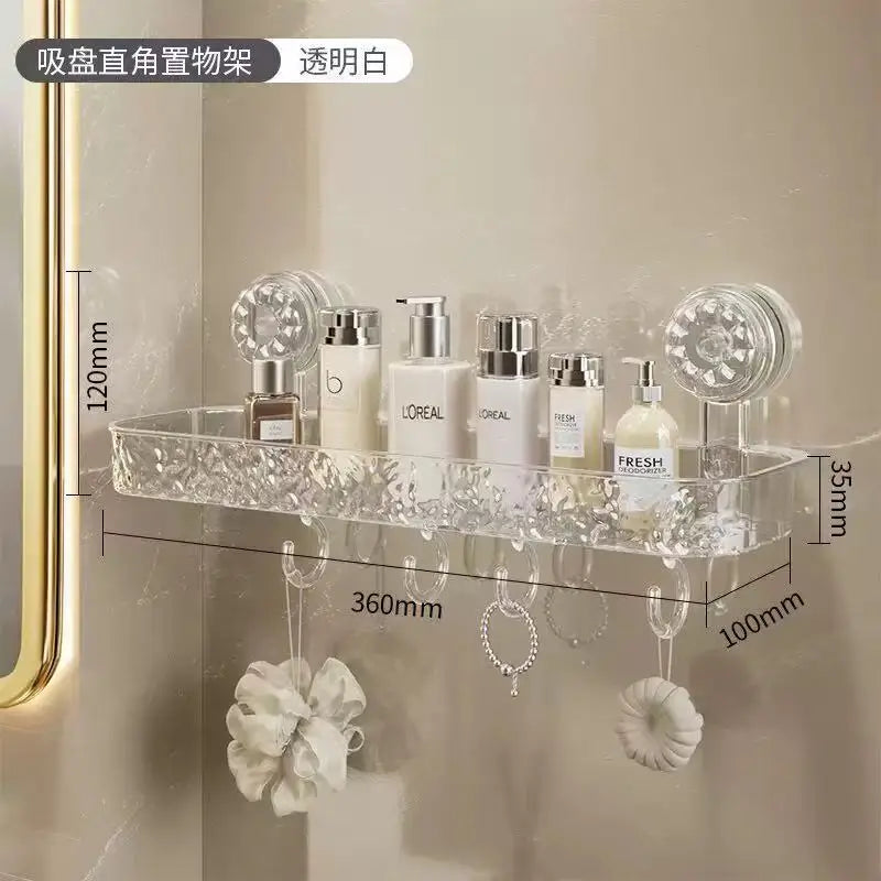 Glacier Texture Suction Wall Shelf and Bathroom Organizer