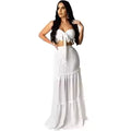 Women Strapless Crop Top and Ruffled Maxi Skirt Two-Piece Bohemian Set