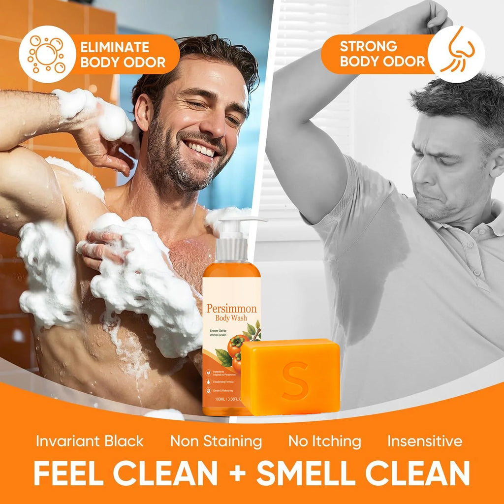 Unisex Persimmon Deodorizing Cleansing Soap Bar and Body Wash