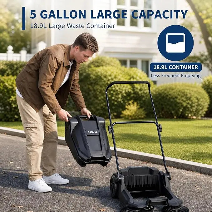 Walk-Behind Hand Push Floor Sweeper and Manual Yard Cleaner