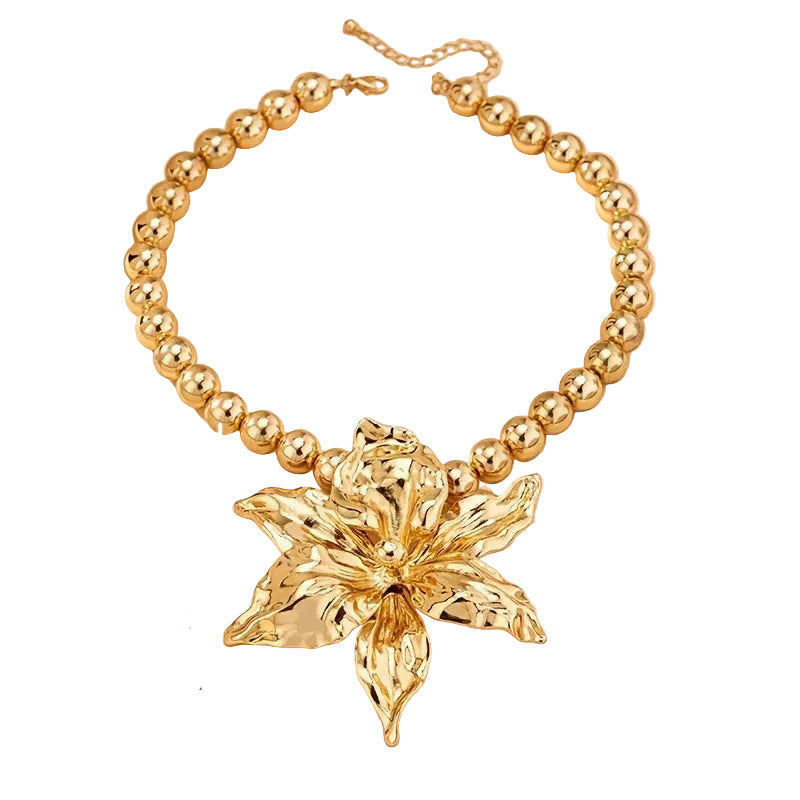 Women's Fashion Boho Beaded Metal Flower Pendant Necklace