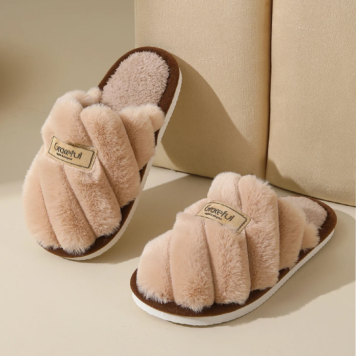 Winter Warm Plush Women's Slippers Soft Flat Indoor Bedroom Shoes
