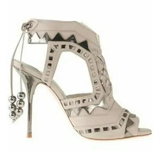 Women's Triangle Patchwork Beaded Lace-Up Sandal Boots