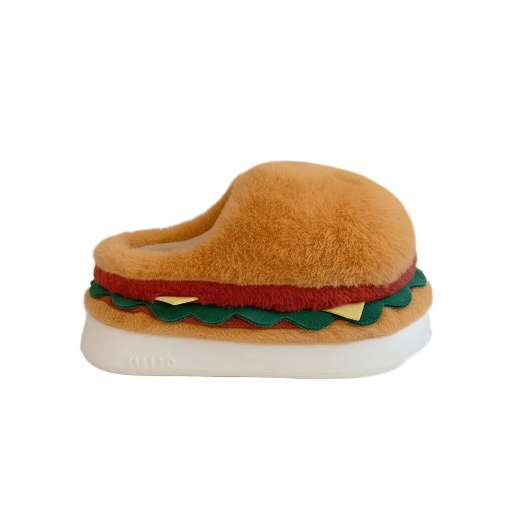 Women's Winter Warm Slippers Cute Cartoon Hamburger Home Floor Platform Shoes Thick Sole Soft Plush Indoor Fluffy Slippers