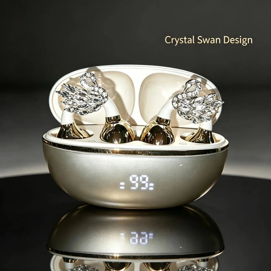 Women's Rhinestone Swan Open Ear Bluetooth 5.4 Wireless Earbuds JS685