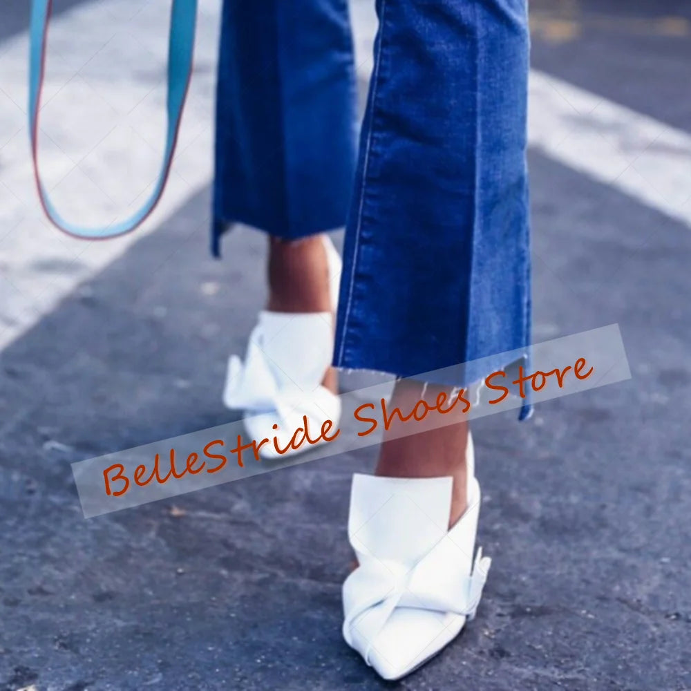 Women's Bow Knot Pointed Toe Matte Leather Pumps