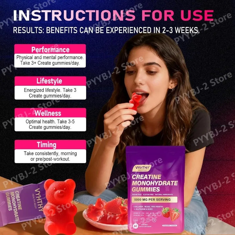 Creatine Monohydrate Collagen BCAA Workout Support Gummies