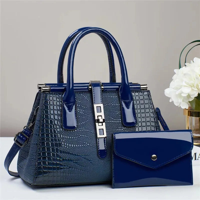 Women's Crocodile Pattern Crossbody Shoulder Tote Bag