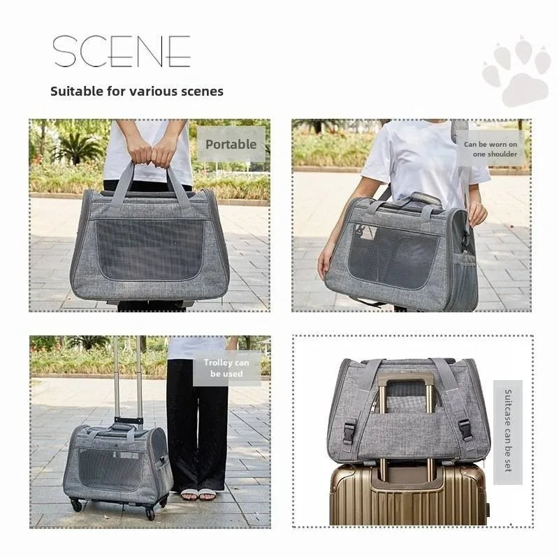 Portable Breathable Detachable Universal Wheel Pet Trolley Bag QS-008-L