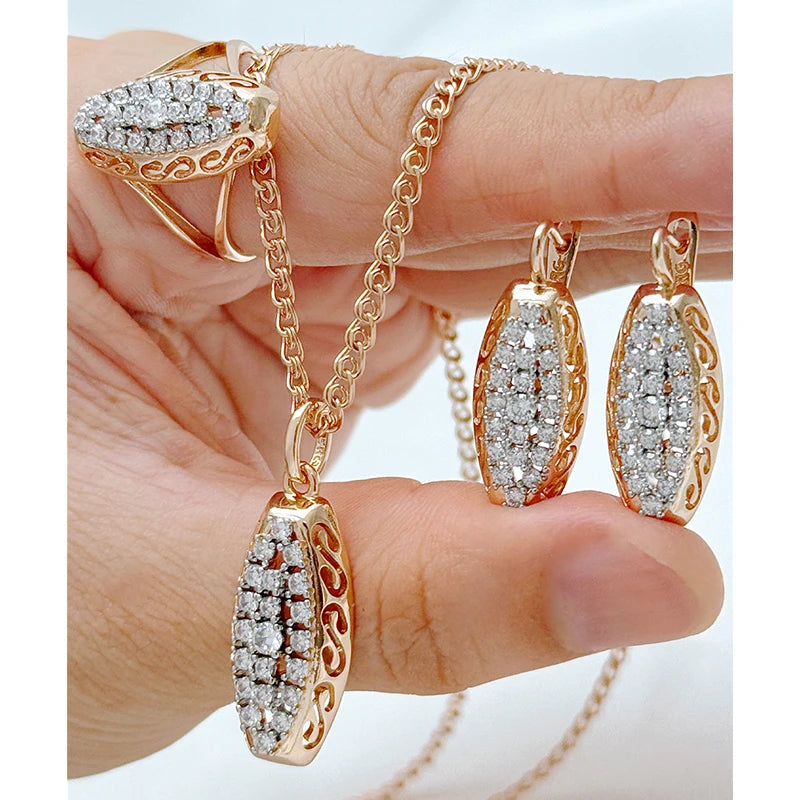 Women's Ethnic Rose Gold Zircon Bridal Jewelry Set