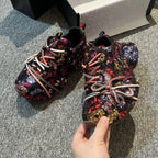 Women's Glitter Platform Sneakers Lace-Up Casual Fashion Shoes