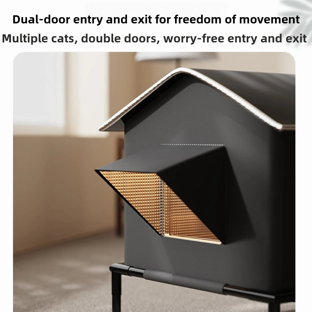 Weatherproof Insulated Outdoor Cat Shelter Elevated Winter House with Escape Door for Stray Cats