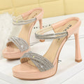 Women's Open Toe Stiletto Sandals Rhinestone 4.5-Inch Heels