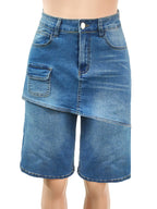 OKAYOASIS Women's High-Waisted Denim Cargo Shorts Vintage Streetwear Blue
