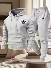 Men's Warm Fleece Lined Printed Hoodie and Jogger Pants Tracksuit Set