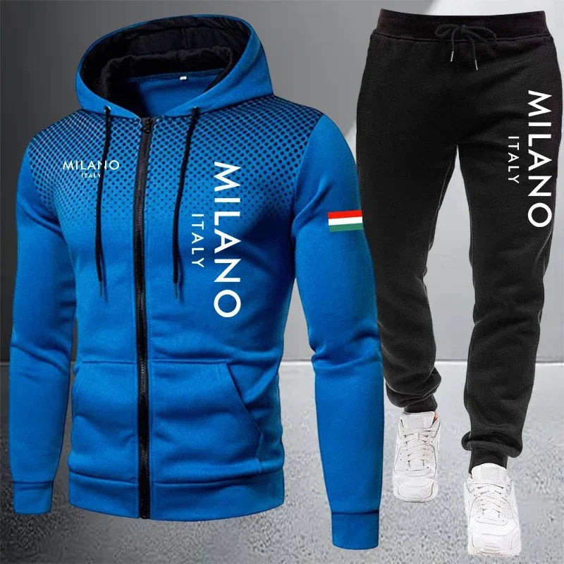 Men's Casual Zip Hooded Sweatshirt and Drawstring Pants Set