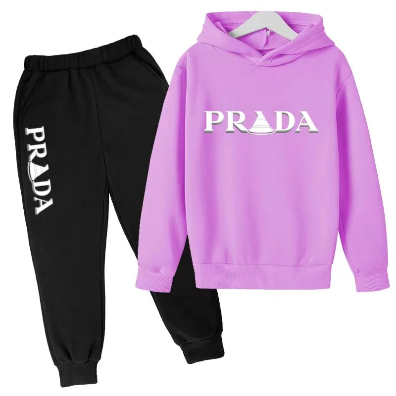 Kids' Pattern Hooded Sweatshirt Pants Two-Piece Set
