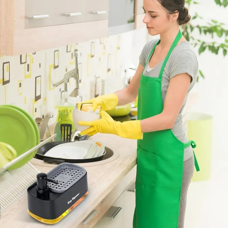 Dual Pump Soap Dispenser Set with Sponge Storage Box for Kitchen Sink
