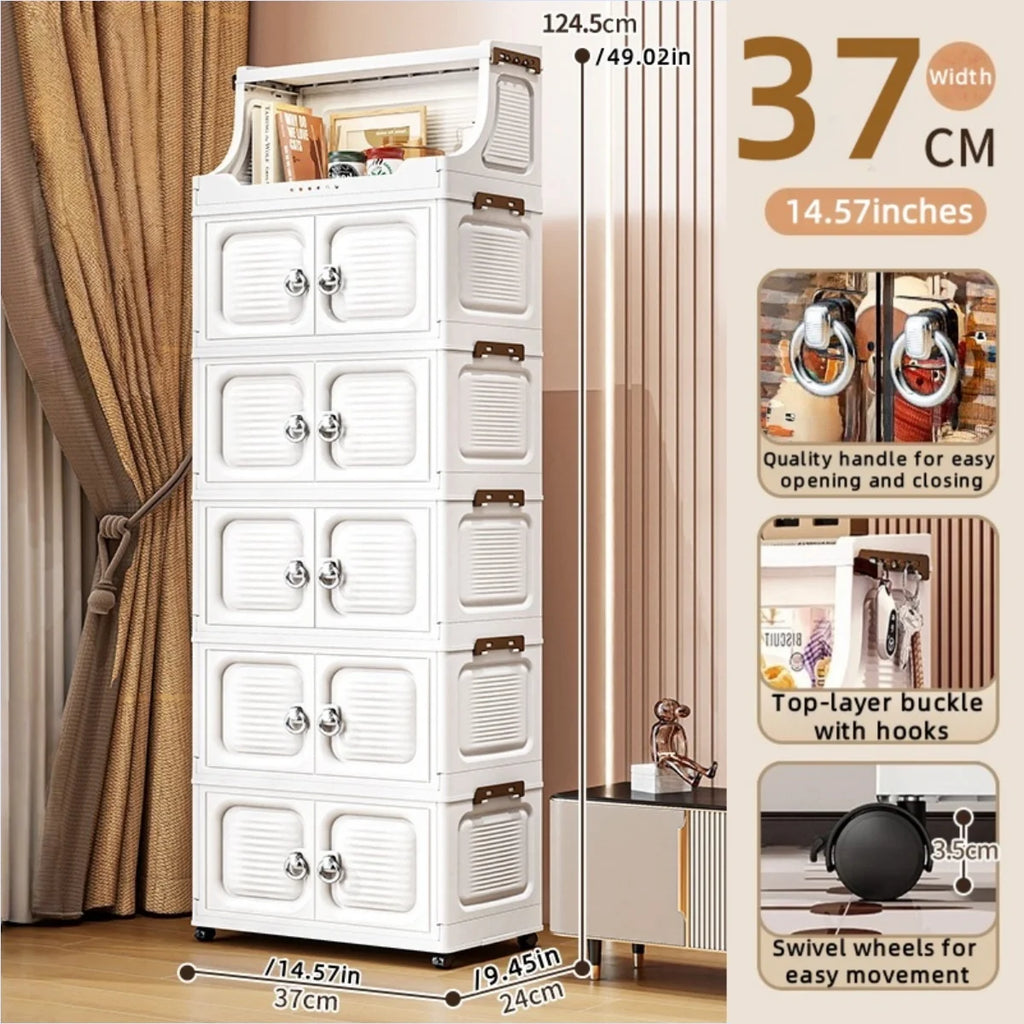 14.6in Foldable PP Plastic Storage Cabinet and Rolling Organizer