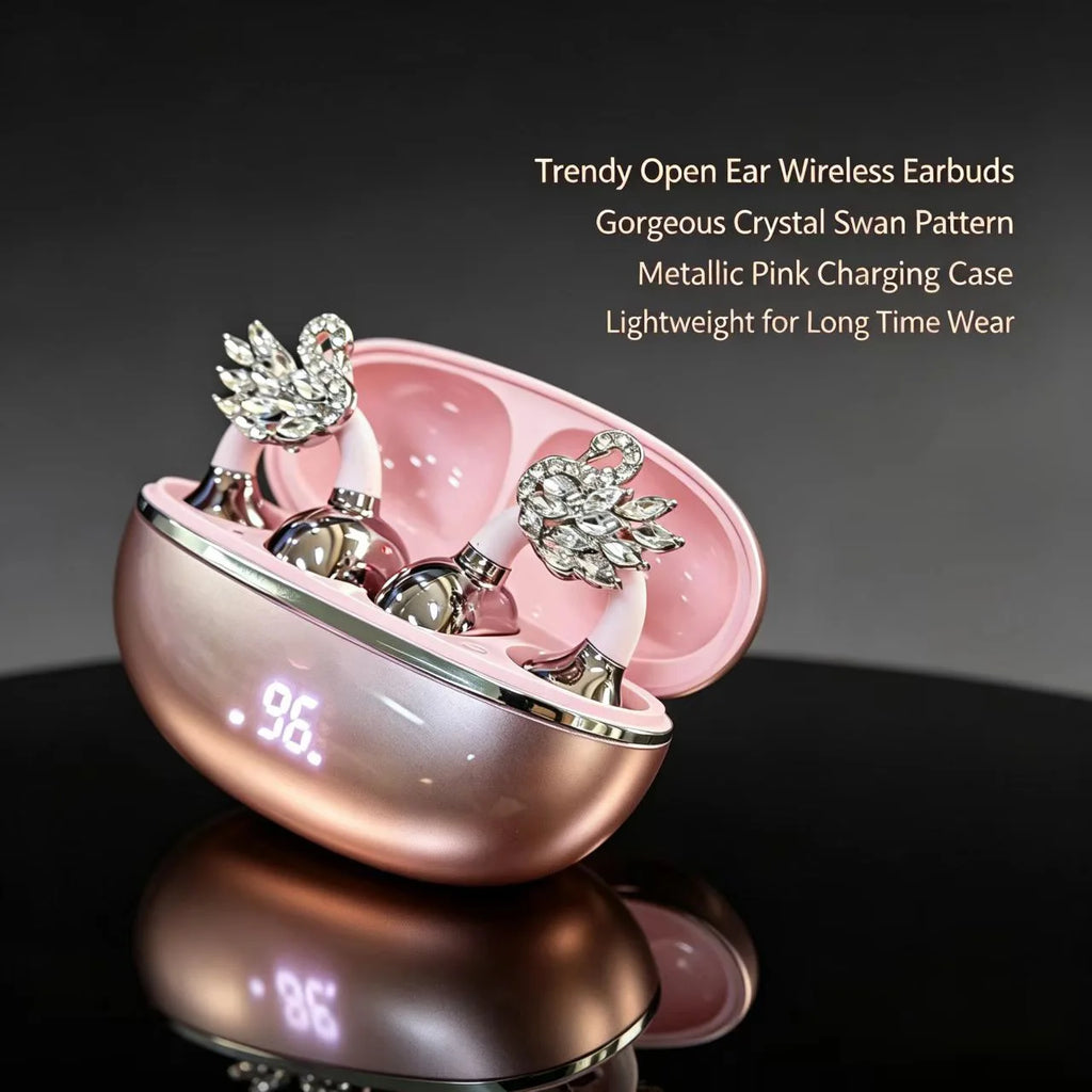 Women's Rhinestone Swan Open Ear Bluetooth 5.4 Wireless Earbuds JS685