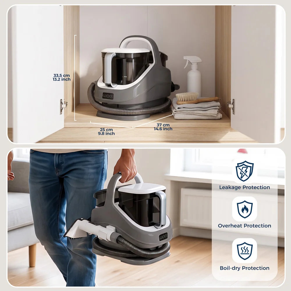 Portable Carpet and Upholstery Steam Cleaner with High-Temperature Suction 1300W