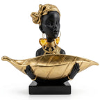 Resin African Tribal Statue and Tabletop Storage Tray