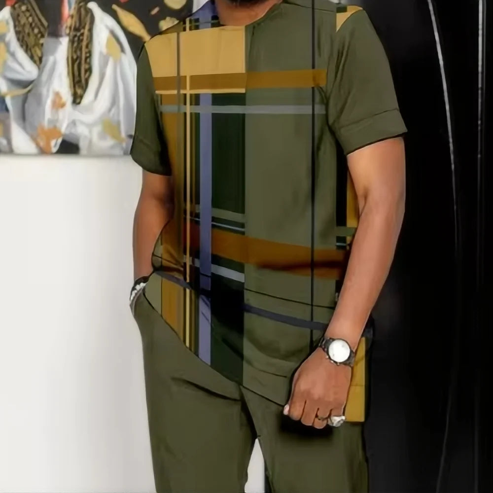 Men's Oversized 3D Printed T-Shirt and Pants 2-Piece Set