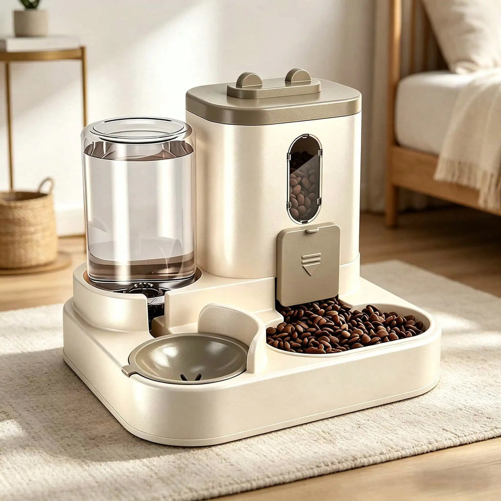2-in-1 Automatic Cat Feeder and Water Dispenser Dual Pet Bowl for Small Dogs and Kittens