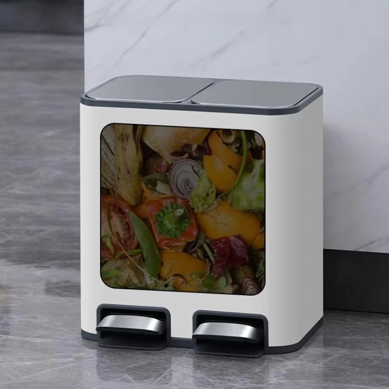 Double Compartment Pedal Trash Can with Lid and Sorting Bins