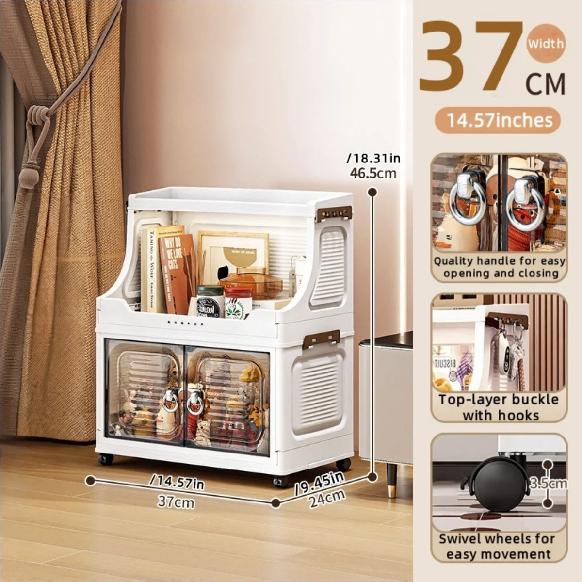14.6in Foldable PP Plastic Storage Cabinet and Rolling Organizer