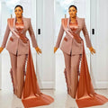 Women's V Neck Long Tail Blazer Pants Suit Two-Piece Set