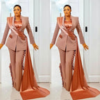 Women's V Neck Long Tail Blazer Pants Suit Two-Piece Set