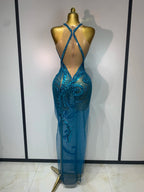 Women's Sexy Rhinestone Mesh Transparent Maxi Dress