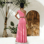 Women's Casual One Shoulder Crop Top and Long Skirt Two Piece Matching Set