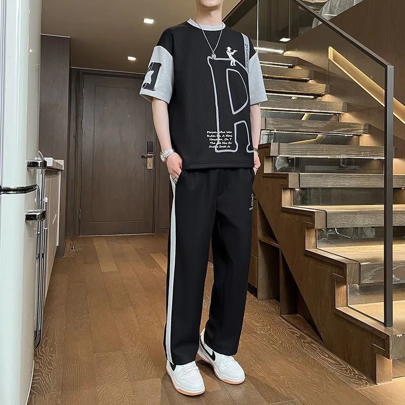 Men's Casual Printed Short Sleeve T-Shirt and Shorts Two Piece Set