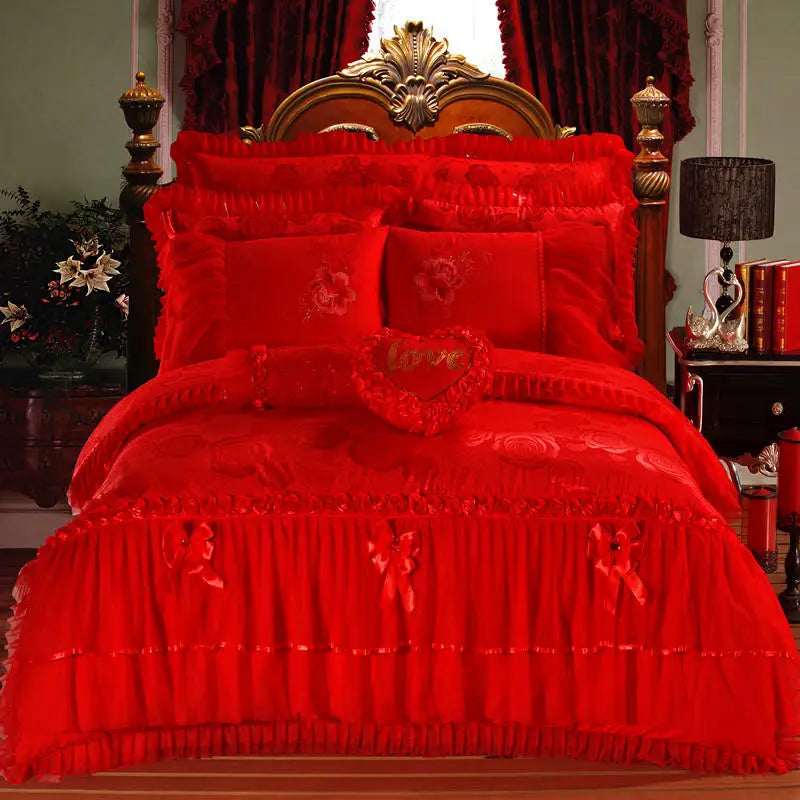 Luxury Princess Jacquard Duvet Cover and Lace Bedding Set