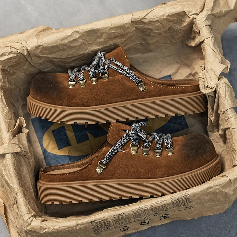 Men's Suede Closed Toe Lace-up Flat Loafer Slippers