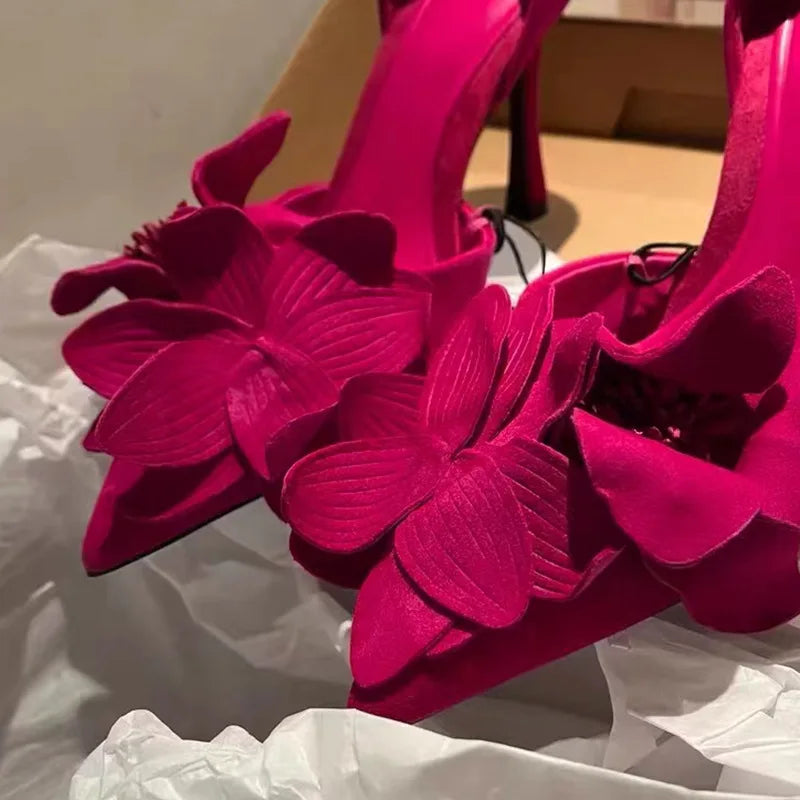 Women's Pointed Toe Flower Slingback Stiletto Pumps